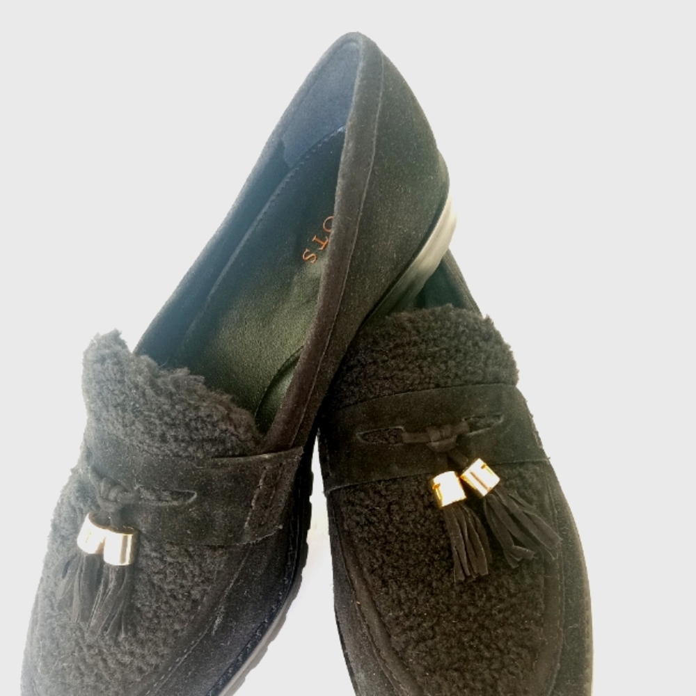 Black Suede Tassel Loafers - Women - Picture 3 of 11